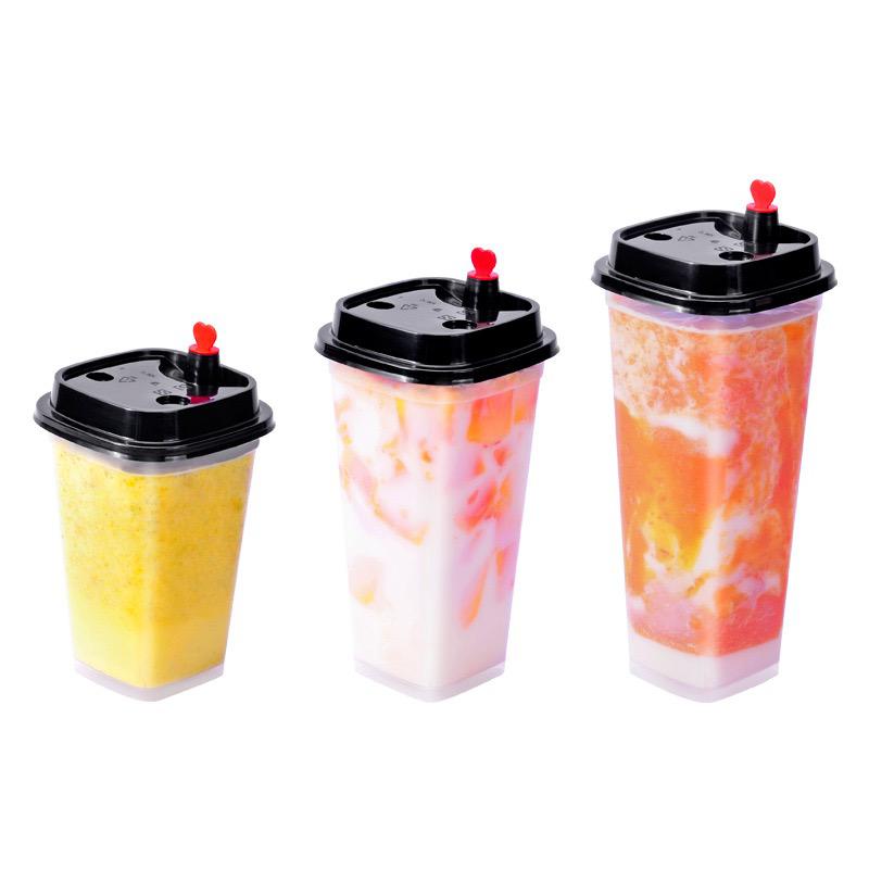 plastic square juice cups with lid